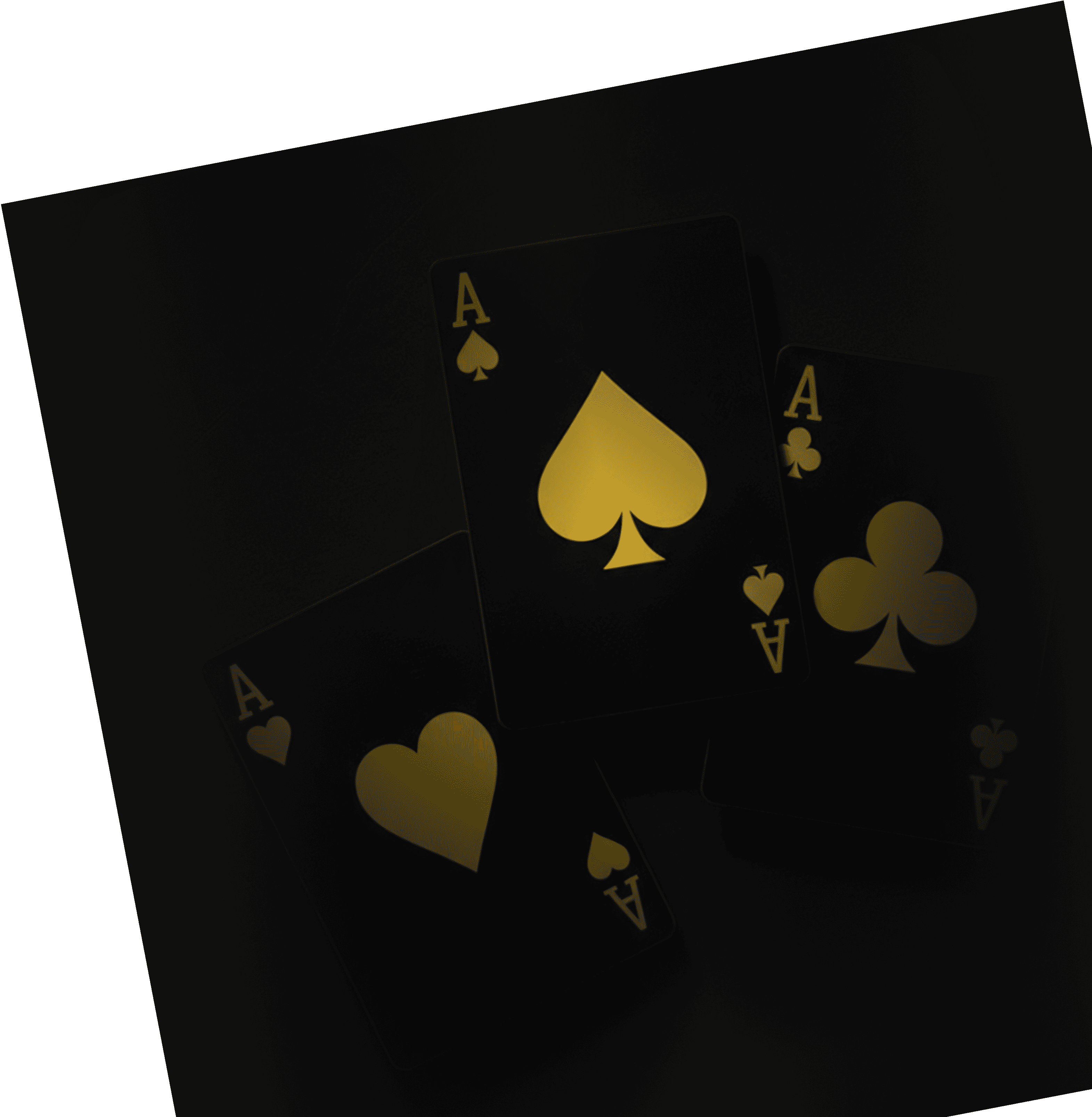 Four black playing cards with golden suits symbolizing casino expertise