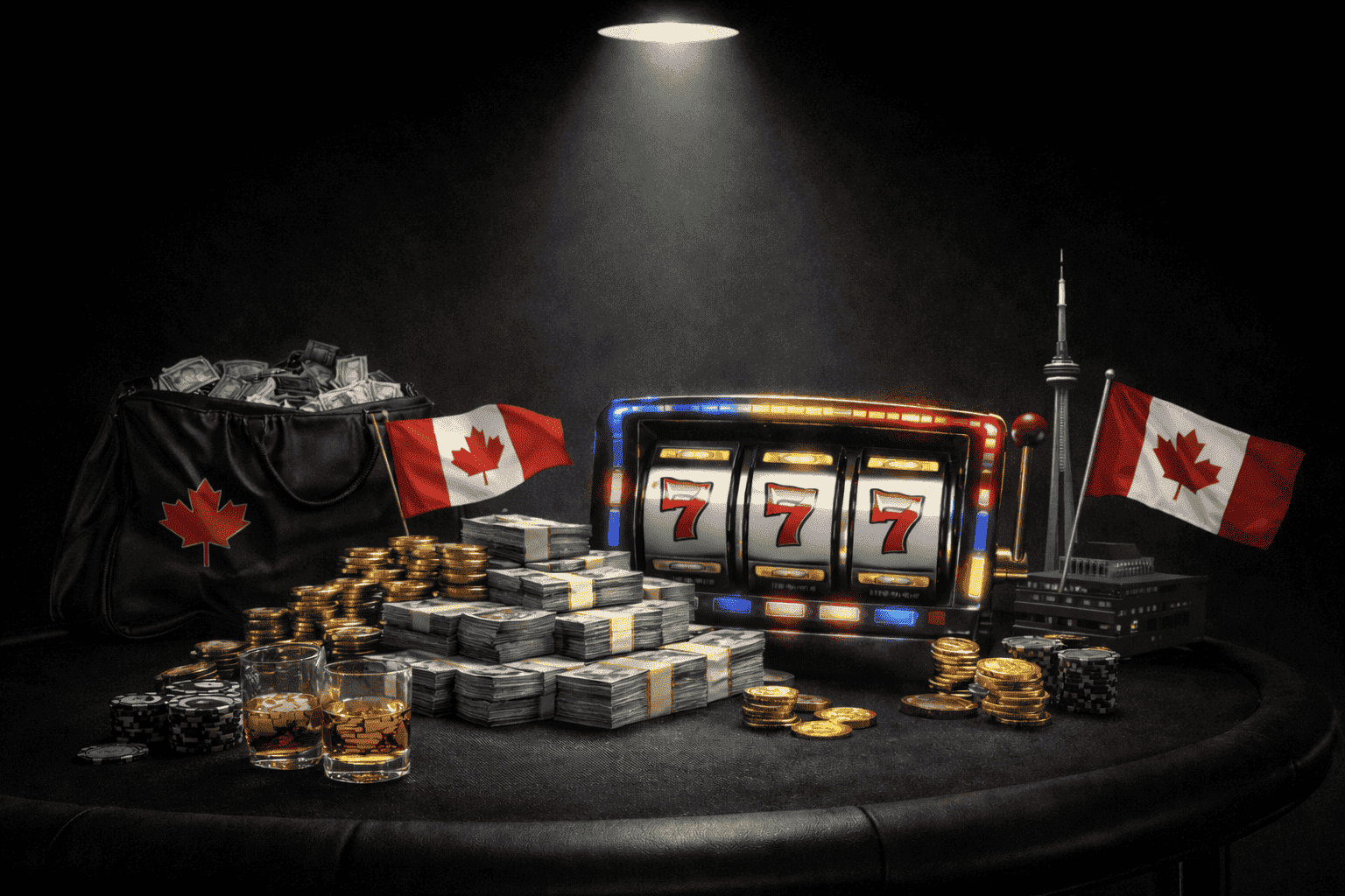 Top games by spin volume in Canada for January under a cinematic spotlight on a dark background